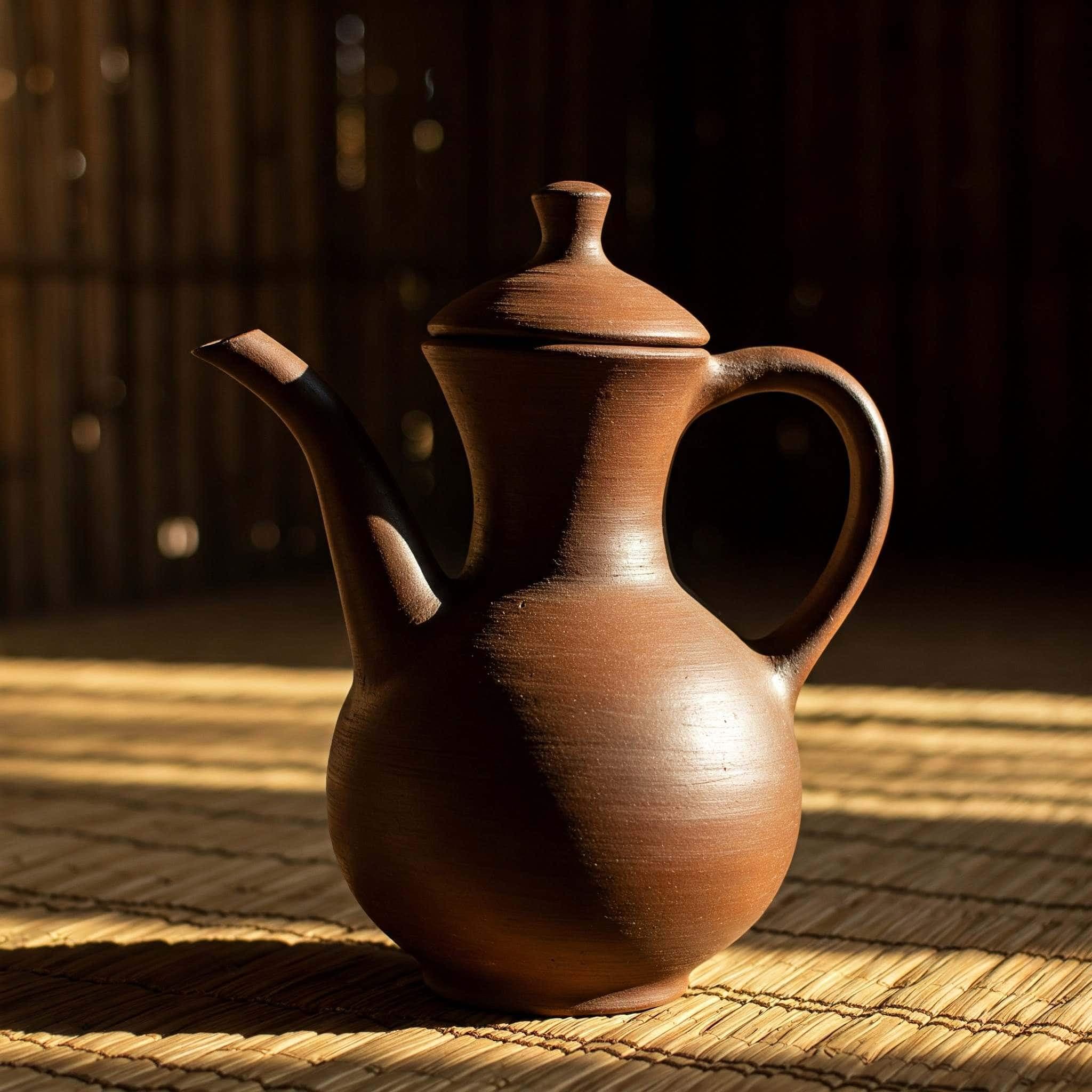 Close-up of a traditional black clay jebena coffee pot used in Ethiopian ceremonies