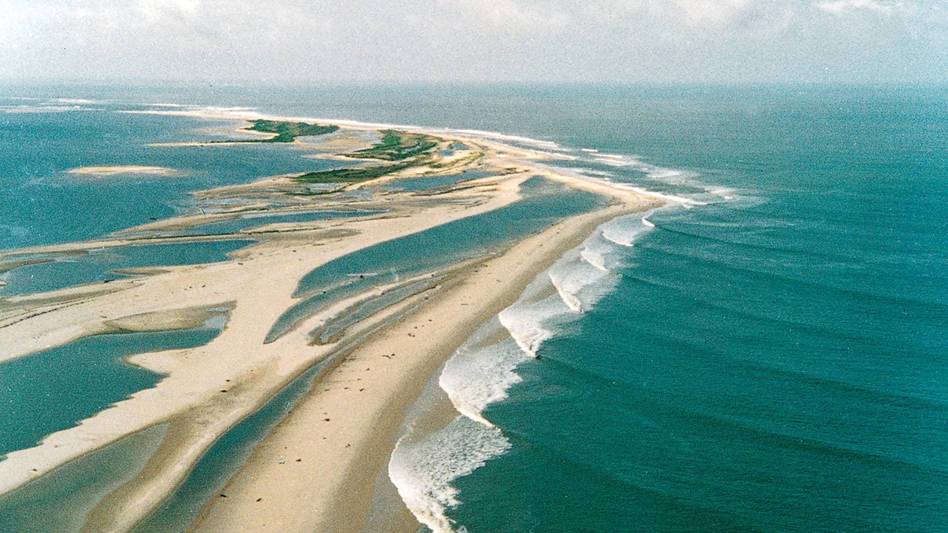 Empty sandy beach and ocean waves at Loango National Park, Gabon