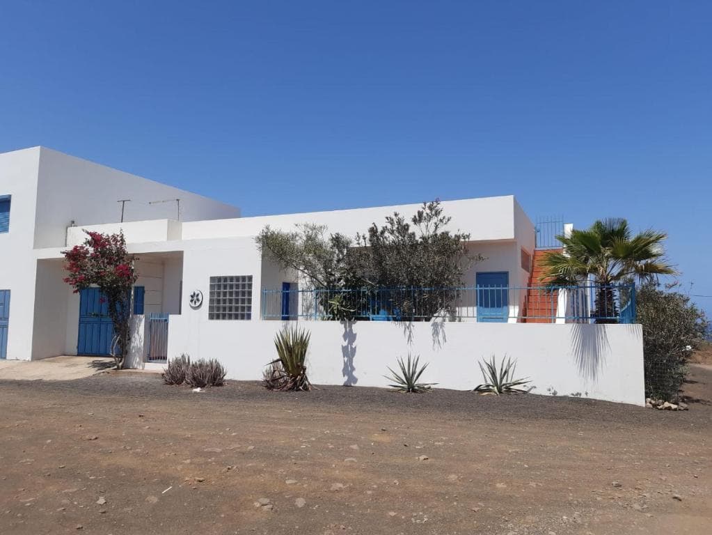 Exterior of beachfront guesthouse accommodations in Tarrafal, Cape Verde