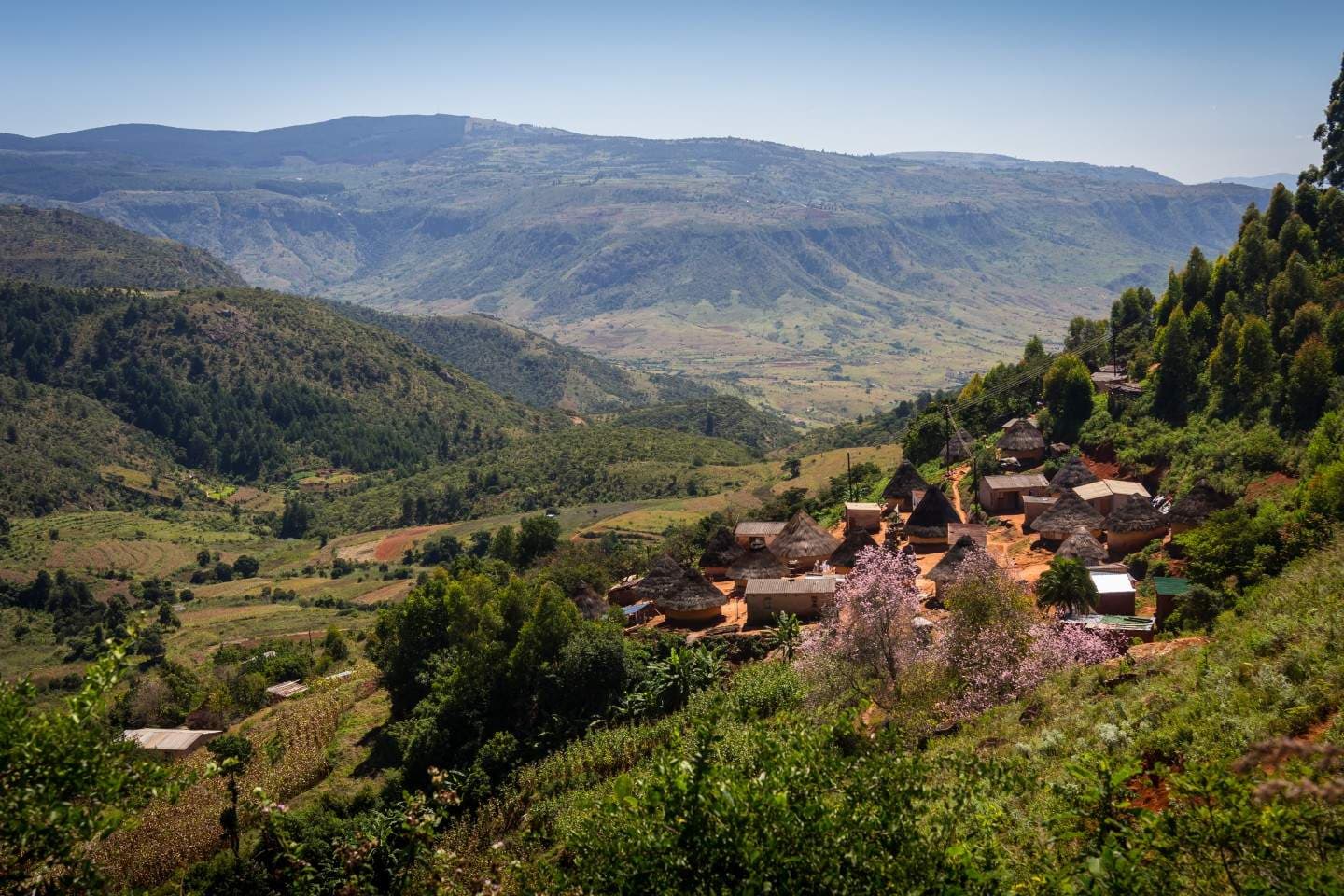 Wide landscape of the rolling green hills and valley near Marondera District, Zimbabwe