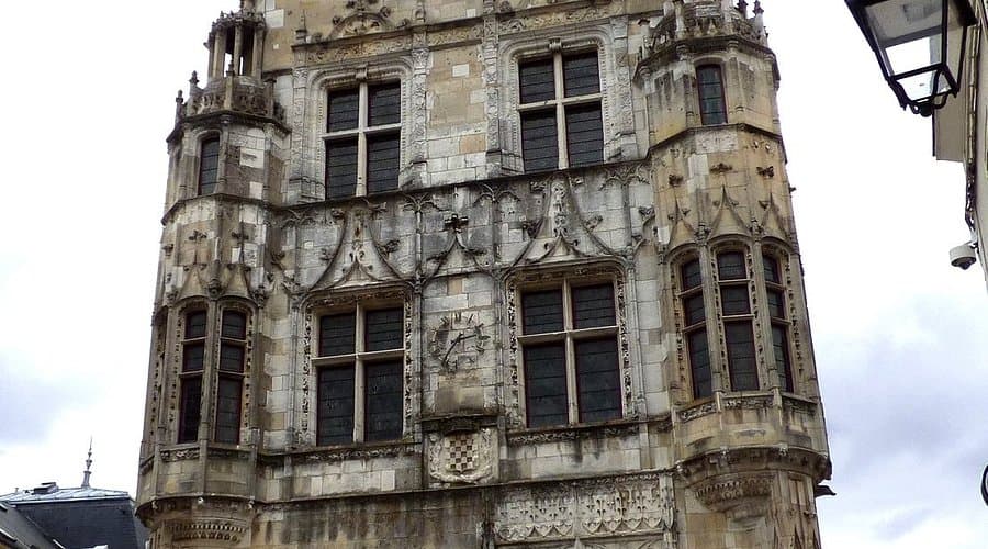 Stone bell tower of Beffroi de Dreux in Eure-et-Loir, France, during spring