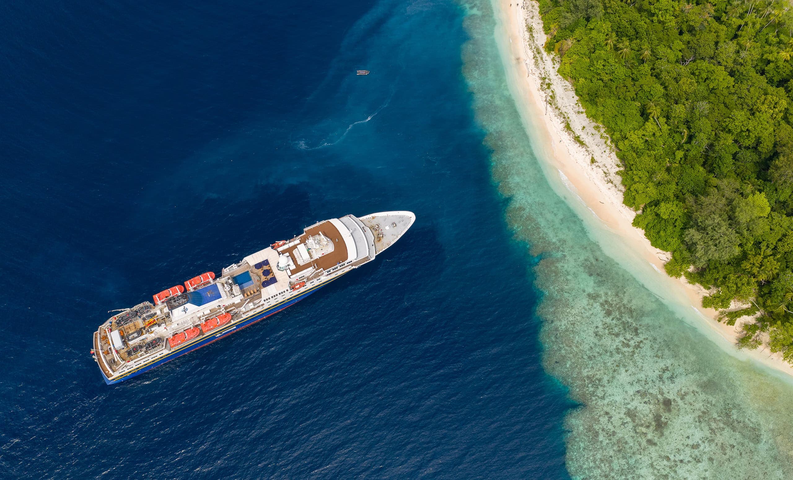 Aerial landscape of tropical atolls and blue ocean waters in Micronesia