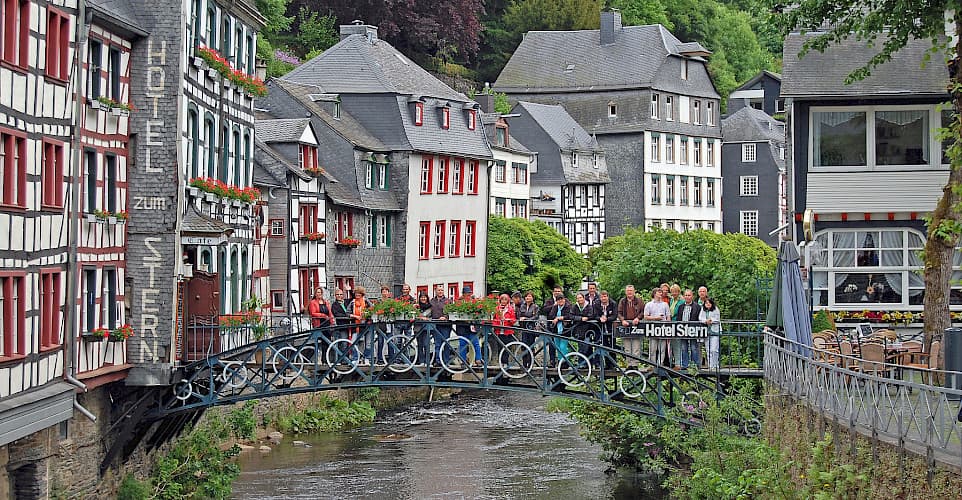 Bridge over river in Ettelbruck with traditional architecture