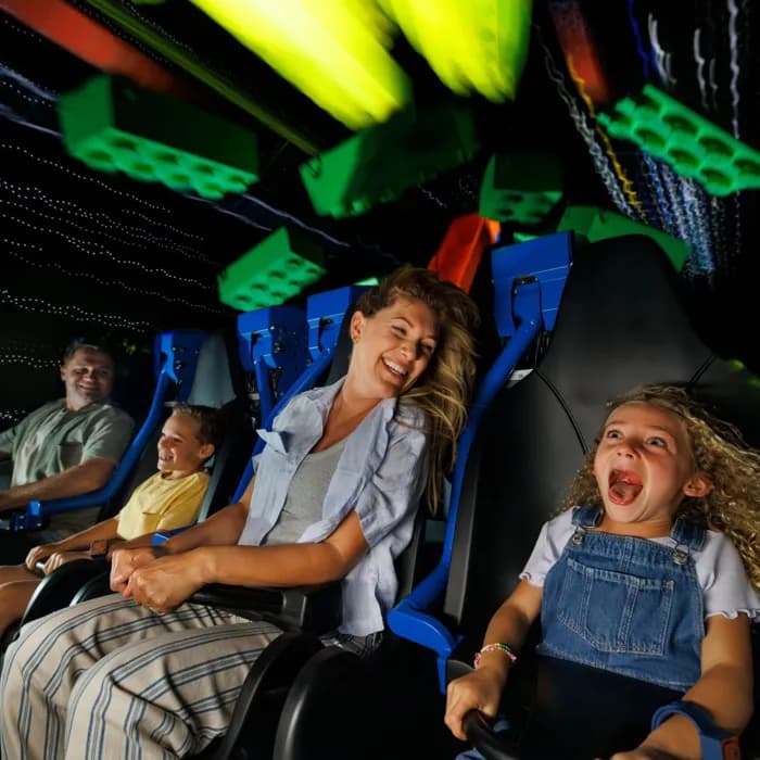 Galacticoaster roller coaster at LEGOLAND California Resort on a sunny spring day