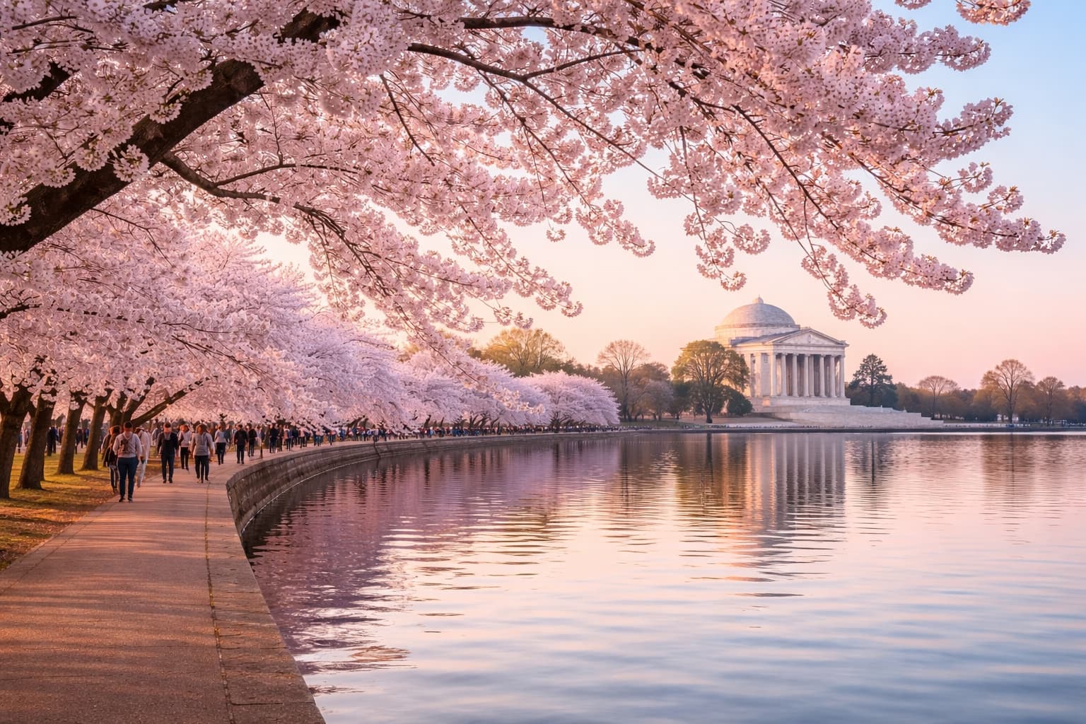 Cherry blossoms in Washington DC during spring festival, Tidal Basin view
