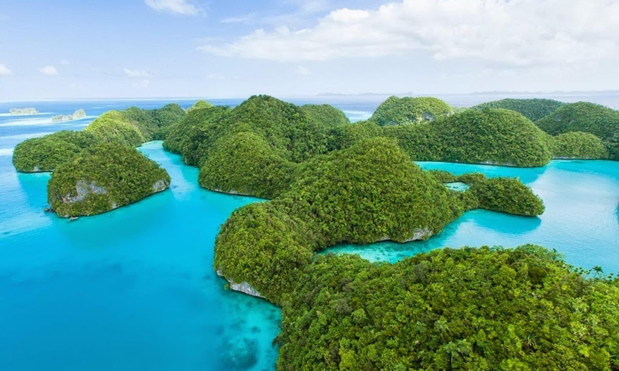 Limestone karst formations and tropical vegetation in Ngaraard State, Palau