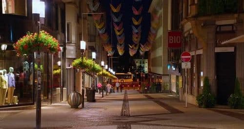 Illuminated pedestrian street in Luxembourg City at night