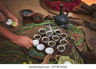 Traditional Ethiopian-style coffee ceremony setup with a clay jebena pot and roasted coffee beans in Djibouti
