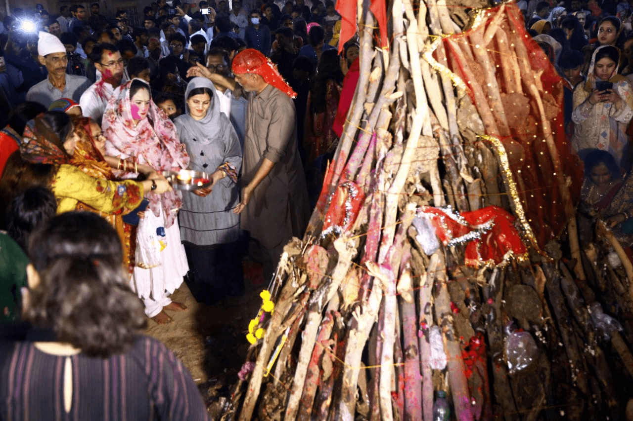 Spring day view of a local bazaar in Naushahro Firoz, Sindh, Pakistan, with market stalls and activity