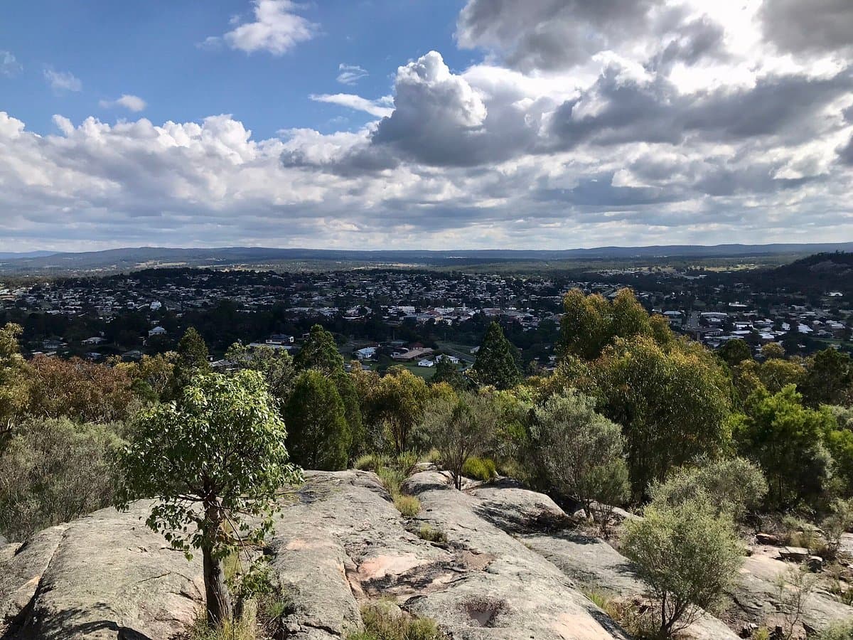 Panoramic view of the Granite Belt wine region from Mount Marlay Lookout in Stanthorpe, Queensland