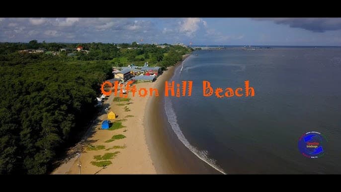 Aerial view of the Clifton Hill Beach coastline in Point Fortin, Trinidad and Tobago