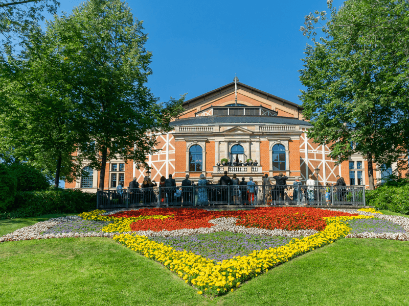 Town hall grounds in Iphofen, Germany, prepared for the annual Frühlingsfest spring festival