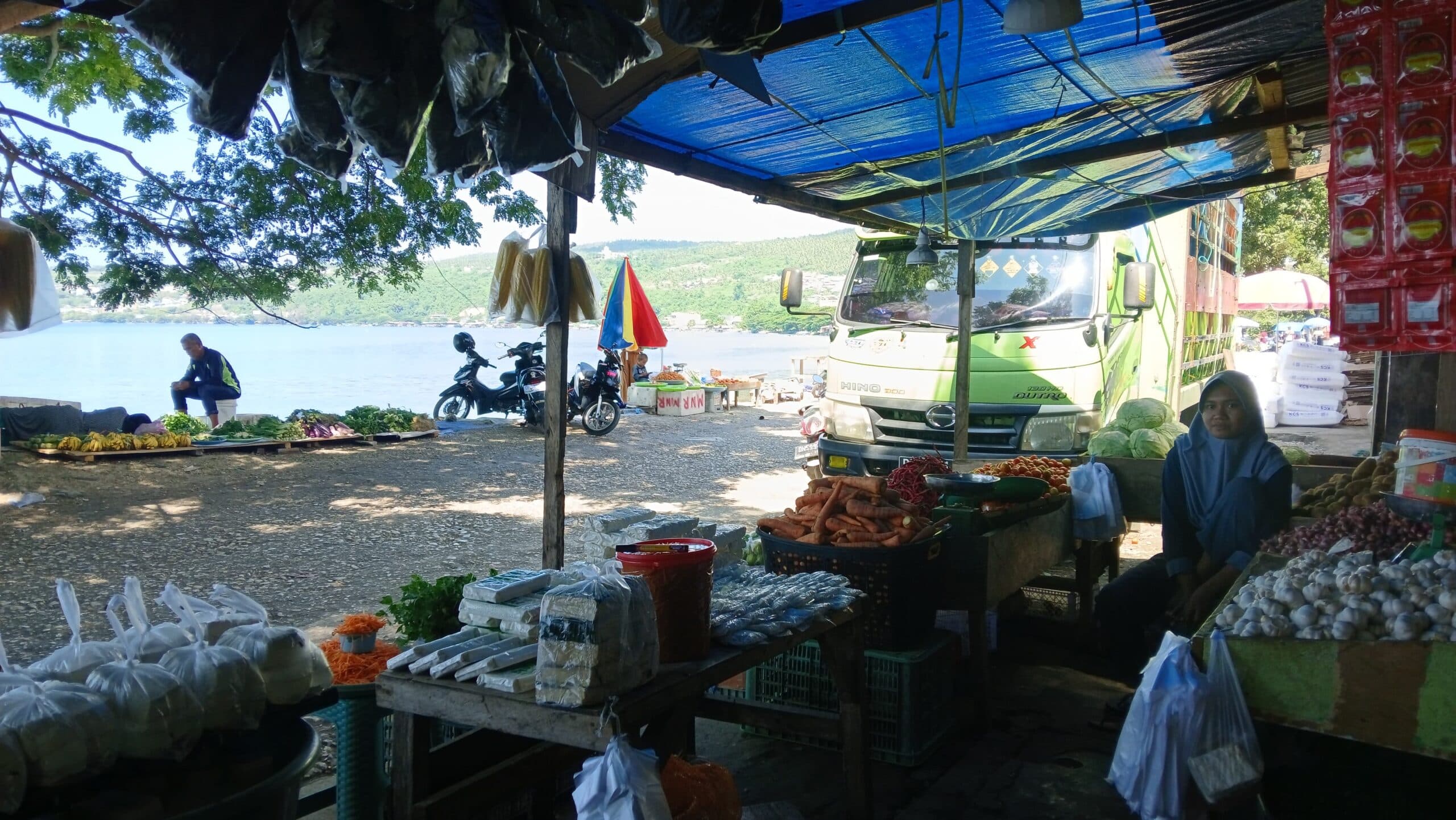 View of market stalls and street scene in Luwuk, Central Sulawesi