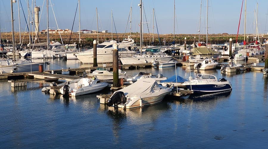View of the marina and port facilities in Figueira da Foz, Portugal
