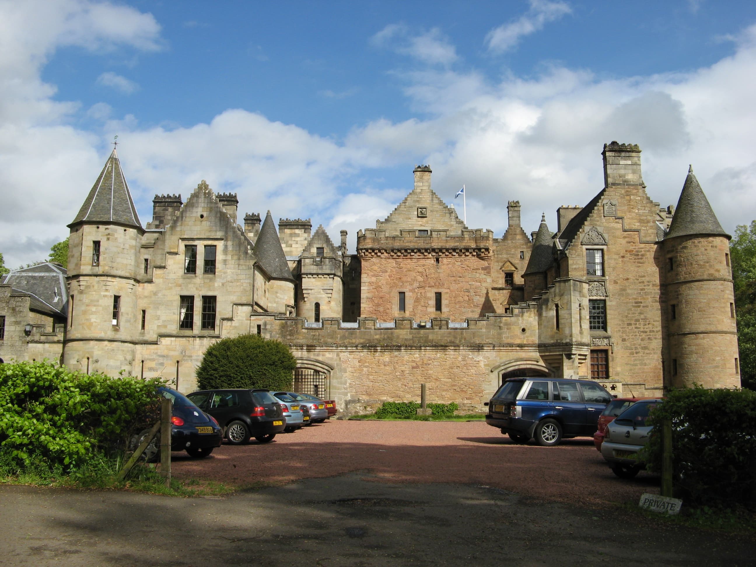Historic sandstone mansion exterior in North Lanarkshire, Scotland